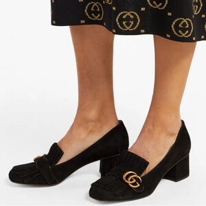 Gucci Marmont Fringed Suede Loafer Mid-Hee